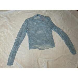 Wild Fable Light Blue Lace Long Sleeve Top with Sequins